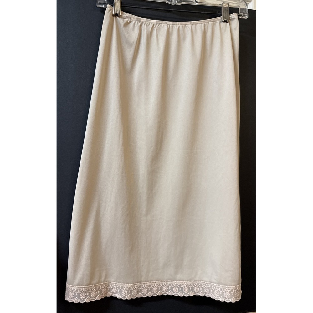 Vintage Sears the Doesnt Slip Nylon Midi Half Slip Skirt Lace Slit Ivory Size‎ S